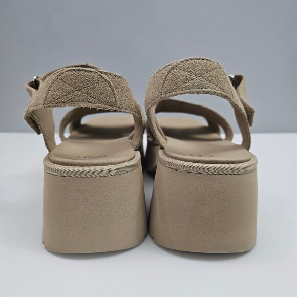 NEW UGG New Heights Sandal Womens 12 Tan Suede Platform Chunky Wedge Ankle Strap - Picture 9 of 14